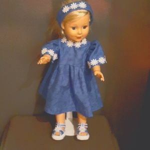 18 inch doll blue flannel dress